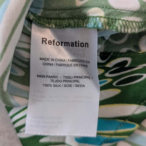 Reformation Silk Strapless Top Green Print Bandeau S Anthropologie - Picture 5 of 6